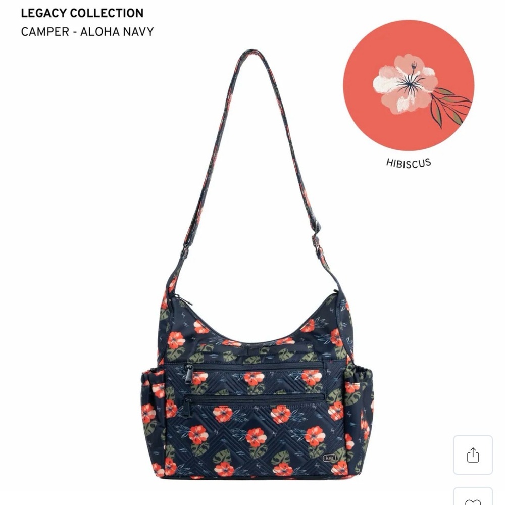 lug Navy Quilted Shoulder Bag with Coral Floral Print
